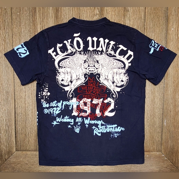 Y2k Ecko Unltd Graffiti Badge All Over Print T-Shirt Size Large Embroidered - Picture 9 of 11
